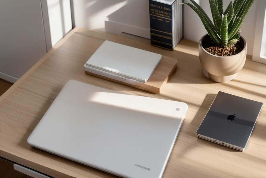 Ein aufgeräumter Schreibtisch mit geschlossenem Laptop nach getaner Steuererklärung mit ELSTER Datenübernahme